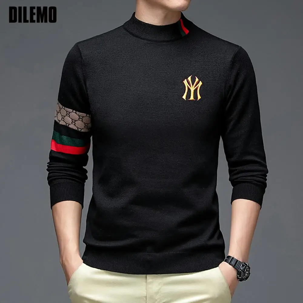 

Top Grade New Autum Winter Half Turtleneck Designer Fashion Brand Luxury Knit Men Warm Woolen Sweater Casual Mens Clothing 2021