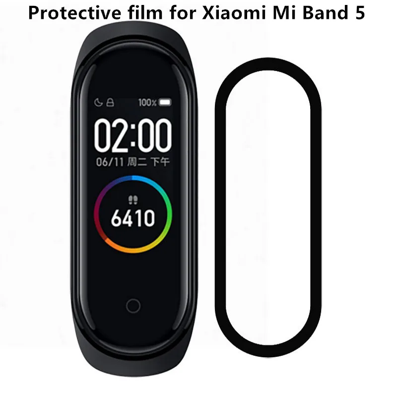 Защитная пленка с изогнутыми краями для Xiaomi Mi Band 5 стеклянная смарт часов полным