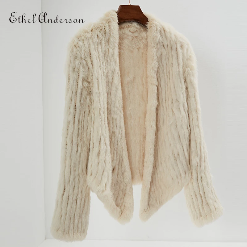 Beige Этель ANDERSON, женское вязаное пальто с натуральным кроличьим мехом, короткие куртки,, кардиган, потрясающий Топ с длинным рукавом,, женский - Цвет: Beige