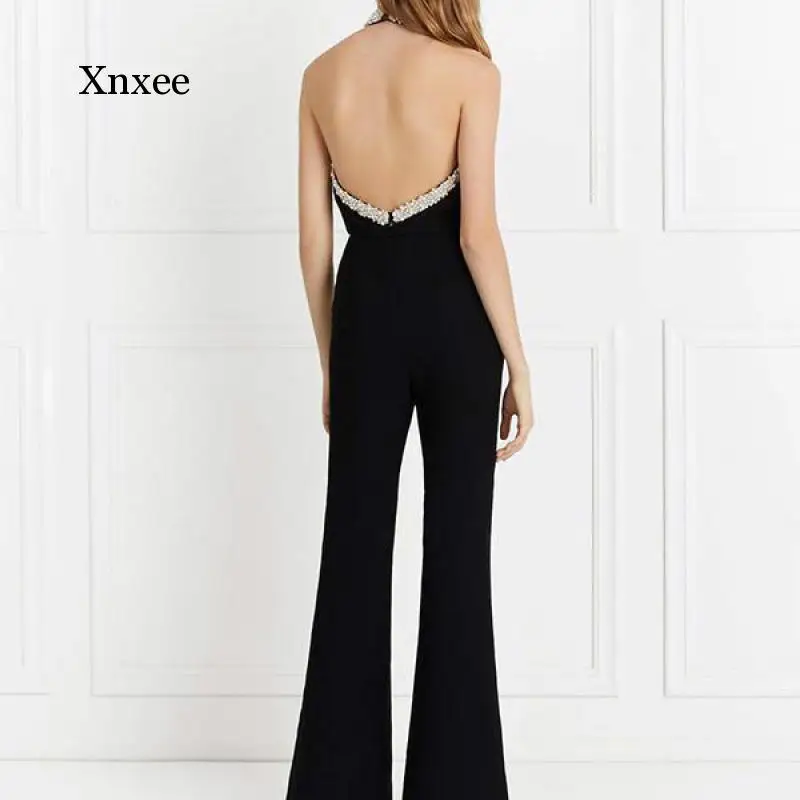 

Summer Women's Halter Sleeveless Pocket Jumpsuit Wide Leg Pants Elegant Jumpsuit Sexy Long Jumpsuit