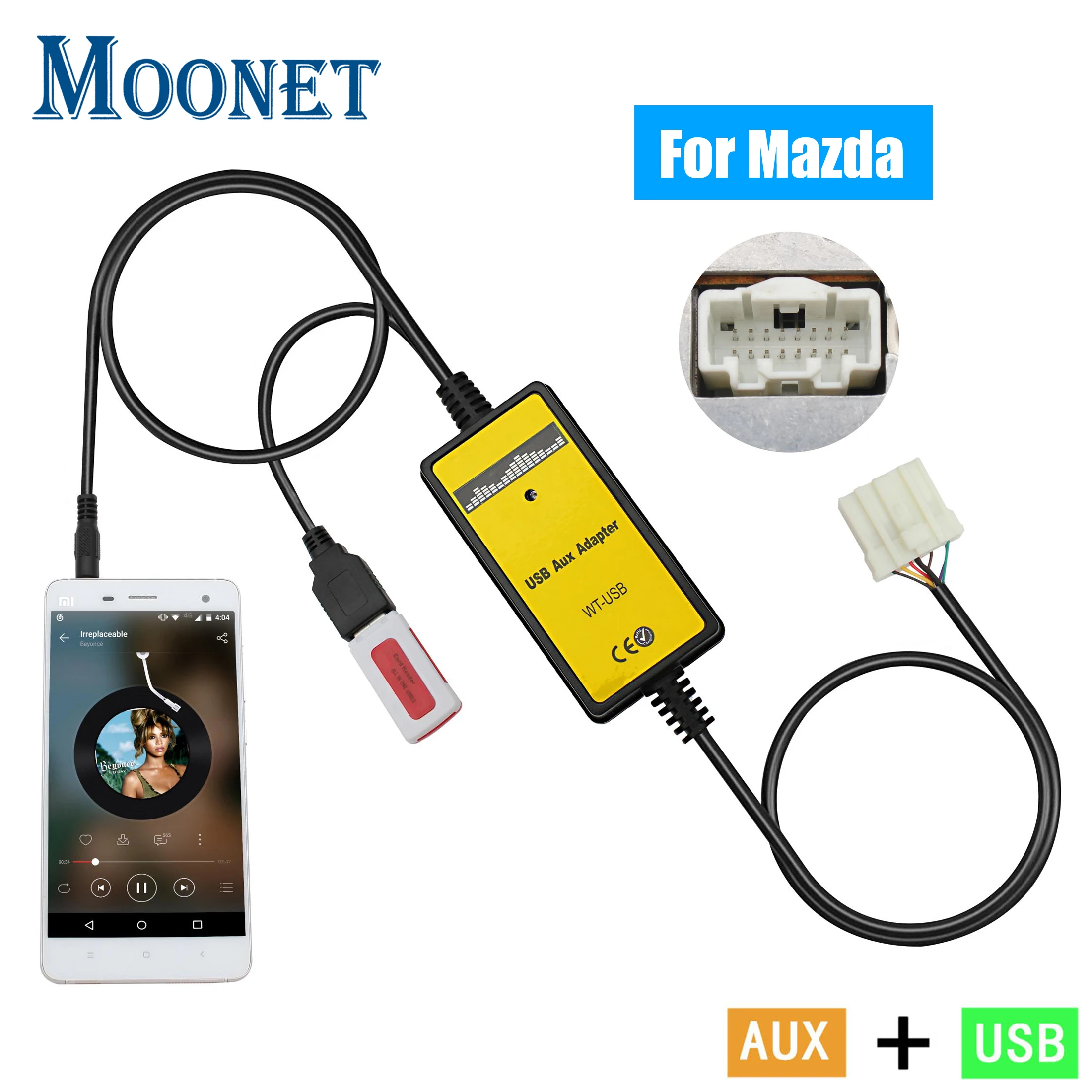 Moonet автомобильный аудио MP3 AUX USB адаптер 3,5 мм AUX Интерфейс cd-чейнджер для Mazda 3 5 6 323 CX7 MPV RX8 QX023