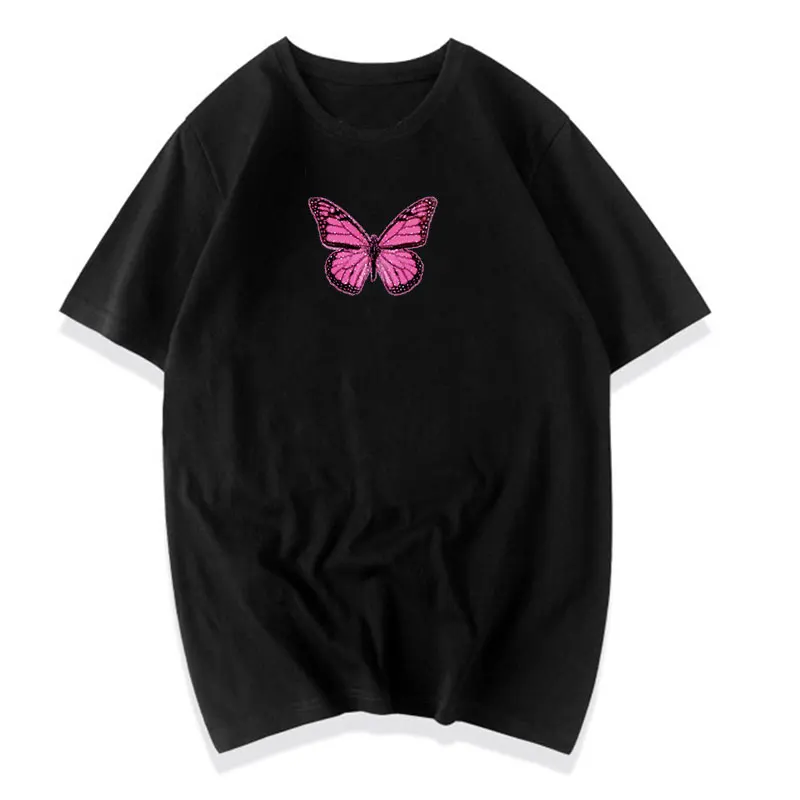 

Wholesale 90s Aesthetic Pink Butterfly T-shirt Printing Women Graphic T Shirt