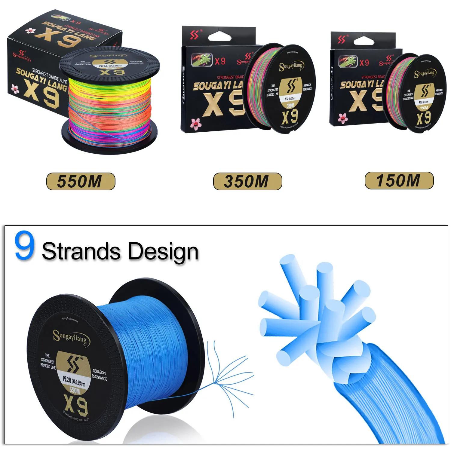Sougayilang новая X9 рыболовная леска 150 м 350 550 PE 9 нитей обратная спиральная технология