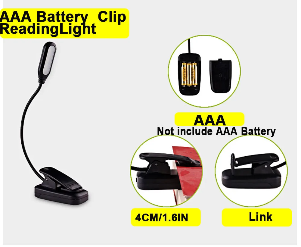 Светодиодная лампа для чтения с зажимом прикроватный светильник зарядкой от USB 7