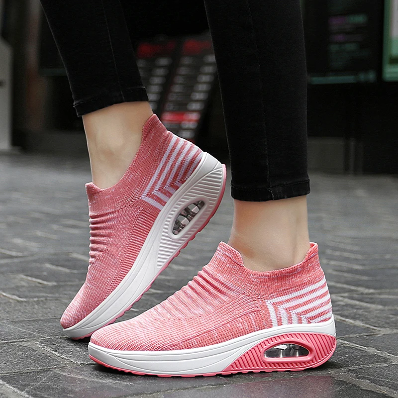 

Height Increasing 5CM Fitness Shoes Women Wedge Sneakers Breathable Air Mesh Soft Body Shaped Shoes Toning Shoes buty damskie