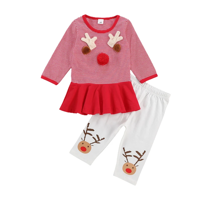 2 шт. комплект для малышей милый девочек с принтом рождественского оленя и