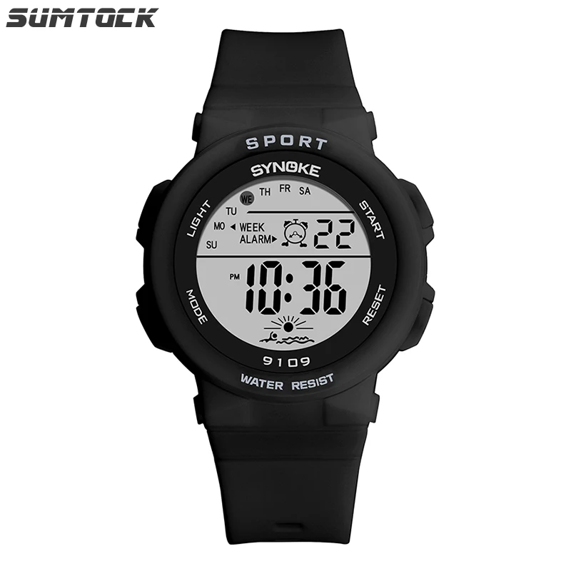 

SUMTOCK Black Women Watches Digital Watch For Lady Waterproof Sport LED Luminous Casual WristWatches Female Girl Clock 2019