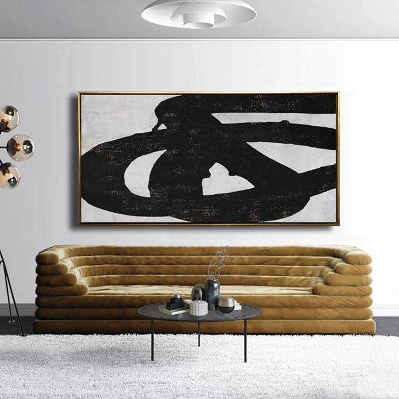 Горизонтальная настенная живопись на холсте минимальное искусство черно белая