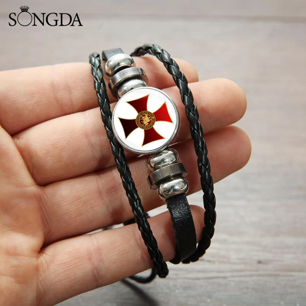 

Hot Knights Templar Cross Bracelet Crusader Solomon Masonic Sign Glass Buckle Bracelet Medieval Signet Mens Wrist Jewelry