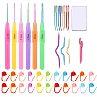miusie 120pcs crochet hook set and locking stitch markers bent tapestry crochet curved knitting needle for scarf sweater weaving