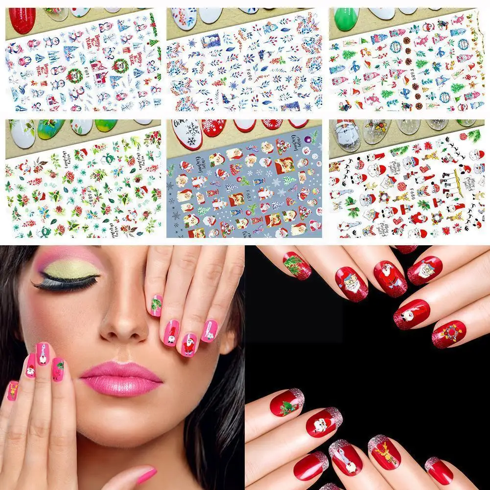 

Модная наклейка для ногтей с рисунком деда мороза, снежинки, новогодняя наклейка для ногтей с животными, инструменты для маникюра, подарки д...