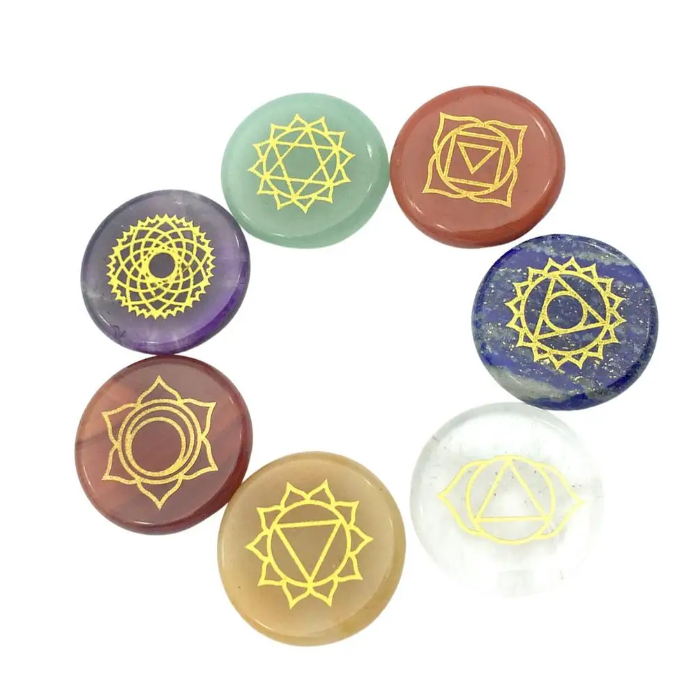 

Natural Healing Crystal Stone 7 Chakra Stones With Engraved Chakra Symbol Healing Tumbled Polished Energy Stone Perfect For Cr