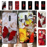 red butterfly on white roses flower phone case for vivo y91c y11 17 19 17 67 81 oppo a9 2020 realme c3