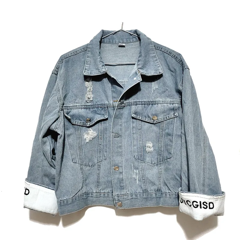 Женская ВИНТАЖНАЯ ДЖИНСОВАЯ КУРТКА короткая джинсовая куртка в Корейском стиле