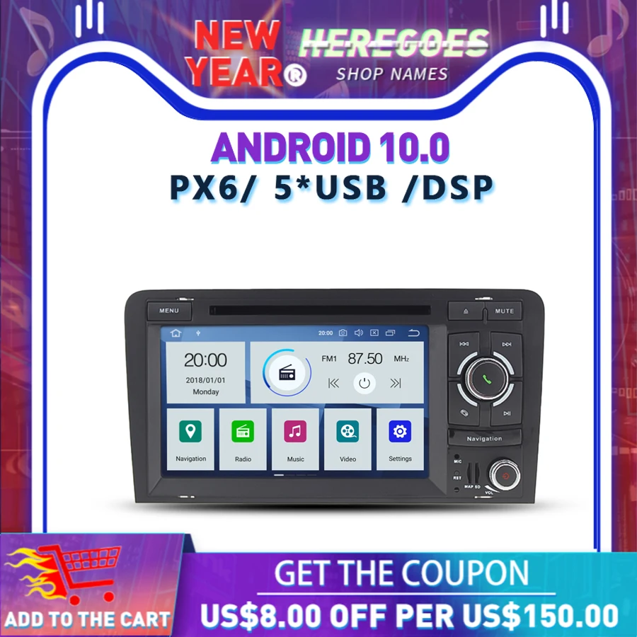 Автомобильный DVD-плеер Carplay DSP PX6 7 дюймов IPS Android 10 0 GPS карта Bluetooth 5 RDS радио Wifi для Audi