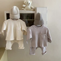 2022 new baby ribbed clothes set infant girl casual long sleeve tops toddler boys big pp pants children knitted clothes suit
