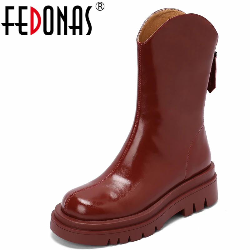 

Женские ботильоны на платформе FEDONAS, ботильоны из натуральной кожи на толстом каблуке с молнией сзади, сезон осень-зима