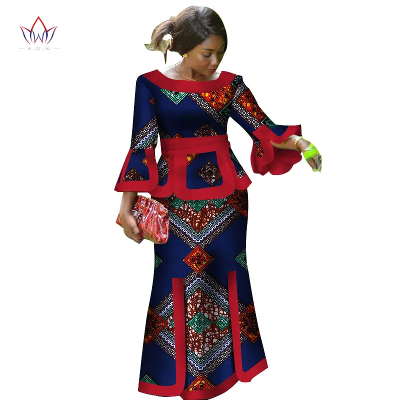 Africa Two Piece Set For Women Fashion Dashiki Wrist Sleeve African Clothes Bazin Plus Size Lady Clothing for Party WY2718