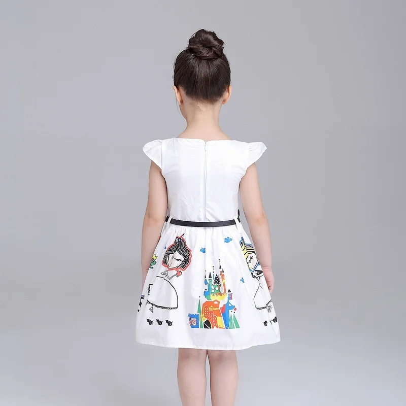 

2021summer New Arrival Children's Clothing Girls Pure Cartoon Printed Dress with Belt Kids Princess Dress Flower Girl Dresses