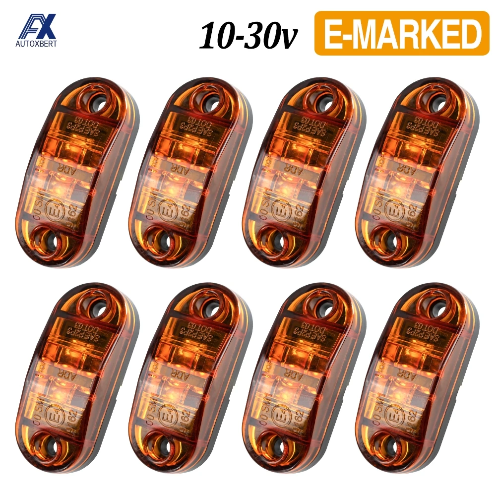 

8x 12V/24V Oval LED Side Marker Lights Lamp Universal Indicator of Position with Amber Bulbs for Truck Trailer Van Lorry Car Bus