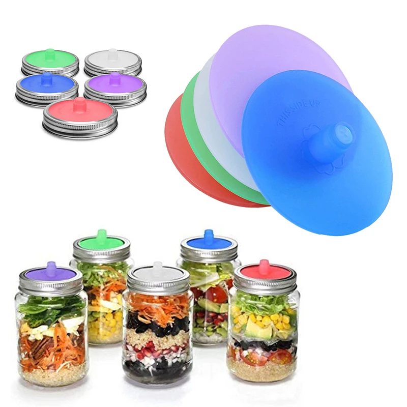 

Food Silicone Cover Cap Waterless Airlock Fermentation Lid With Metal Ring For Wide Mouth Reusable Lids Kitchen Fresh Cover