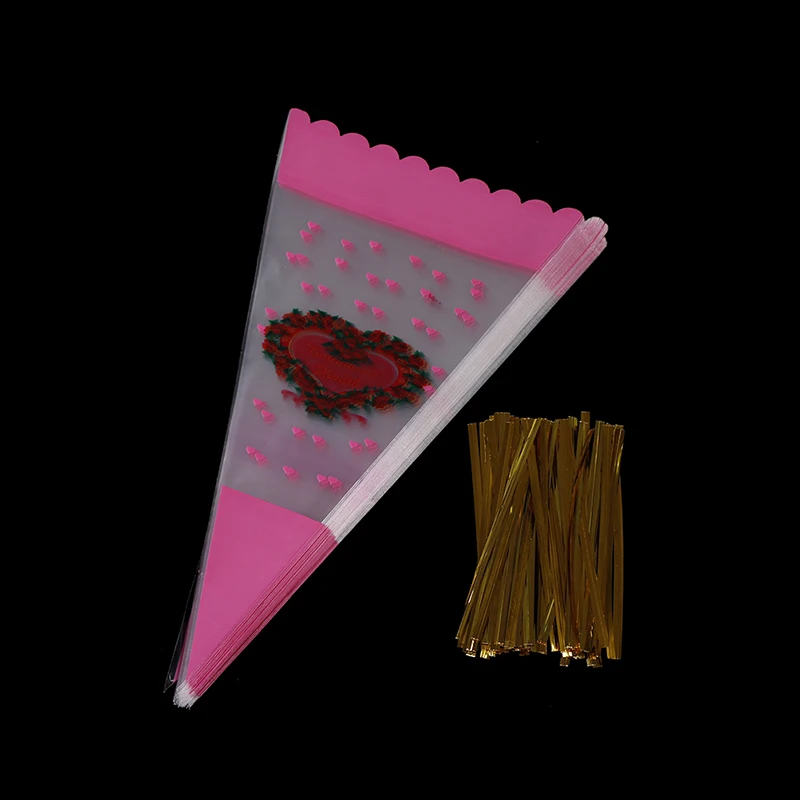 

100X красочные целлофановые пакеты в форме конуса, пакеты для упаковки конфет, сахара, попкорна, цветов