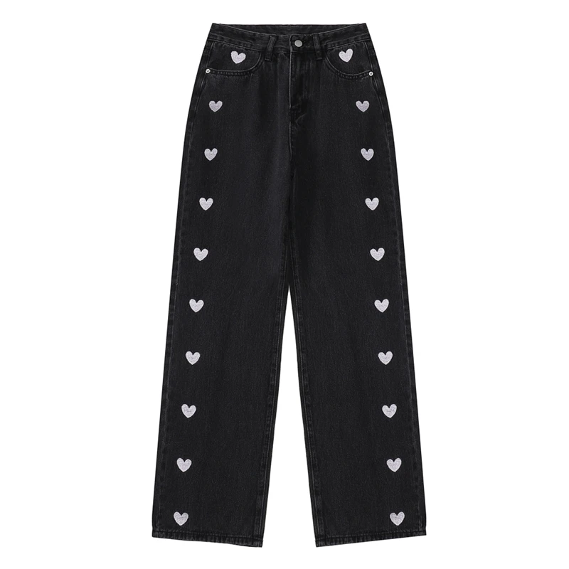 

Women's Jeans 2021 Summer New Streetwear High Waist Straight Denim Trouser Embroidery Baggy Vintage Wide Leg Mama Cowboy Pants