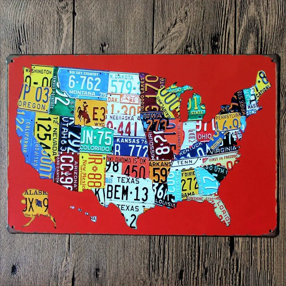 

Car Logo American Map Retro Metal Tin Sign Plaque Poster Wall Decor Art Shabby Chic Gift