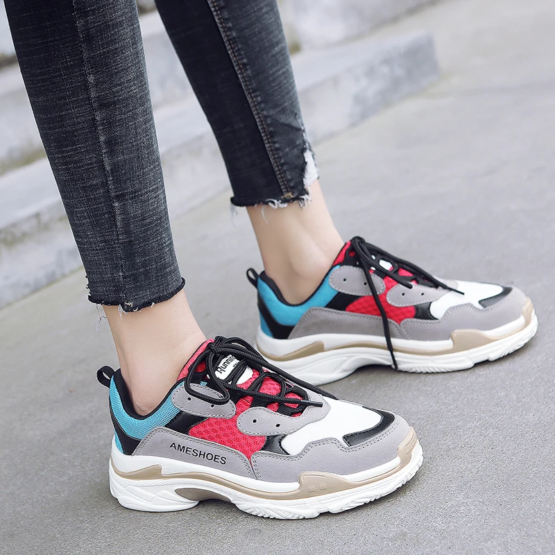 Дизайнерские стильные кроссовки с круглым носком; tenis feminino; массивные кроссовки; черная обувь для папы; женская обувь; zapatillas mujer; Размеры 35-40