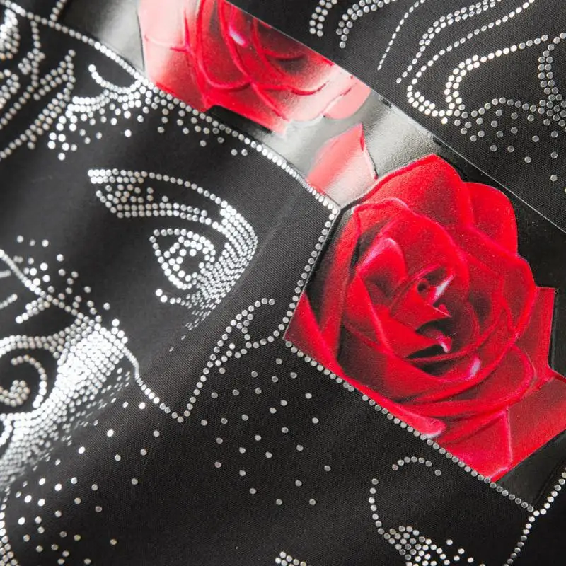 

Black Men Shirts Luxury Rose Printed And Diamond Long Sleeve Mens Shirts Plus Size 3XL 4XL Slim Fit Mens Dress Shirts