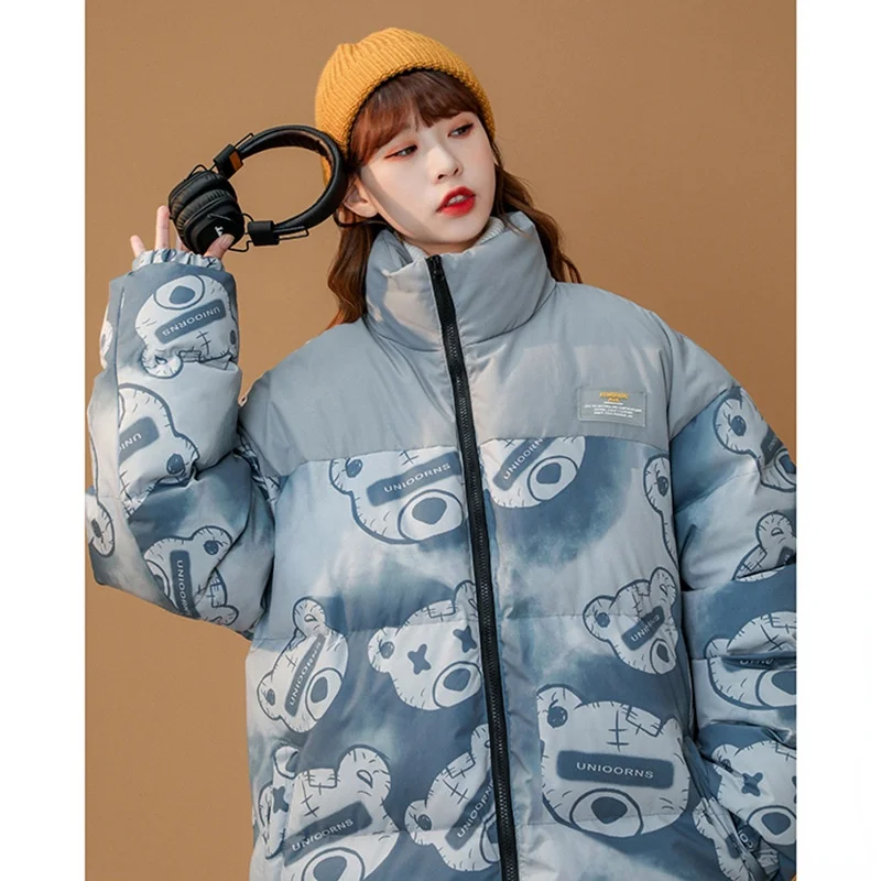 Women Winter Coat Fashion Printed Jacket Casual Stand-up Collar Female Thicken Streetwear Cotton Padded Parka Women's Jacket