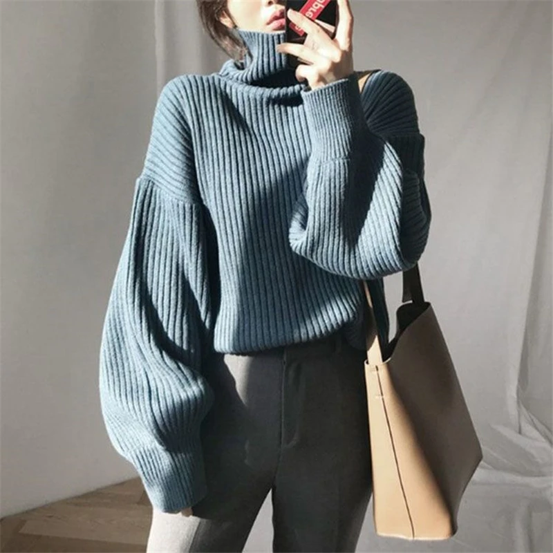 

Однотонные вязаные свитера, женские осенне-зимние толстые женские свитера с длинным рукавом, корейский Свободный пуловер, Свитер оверсайз ...