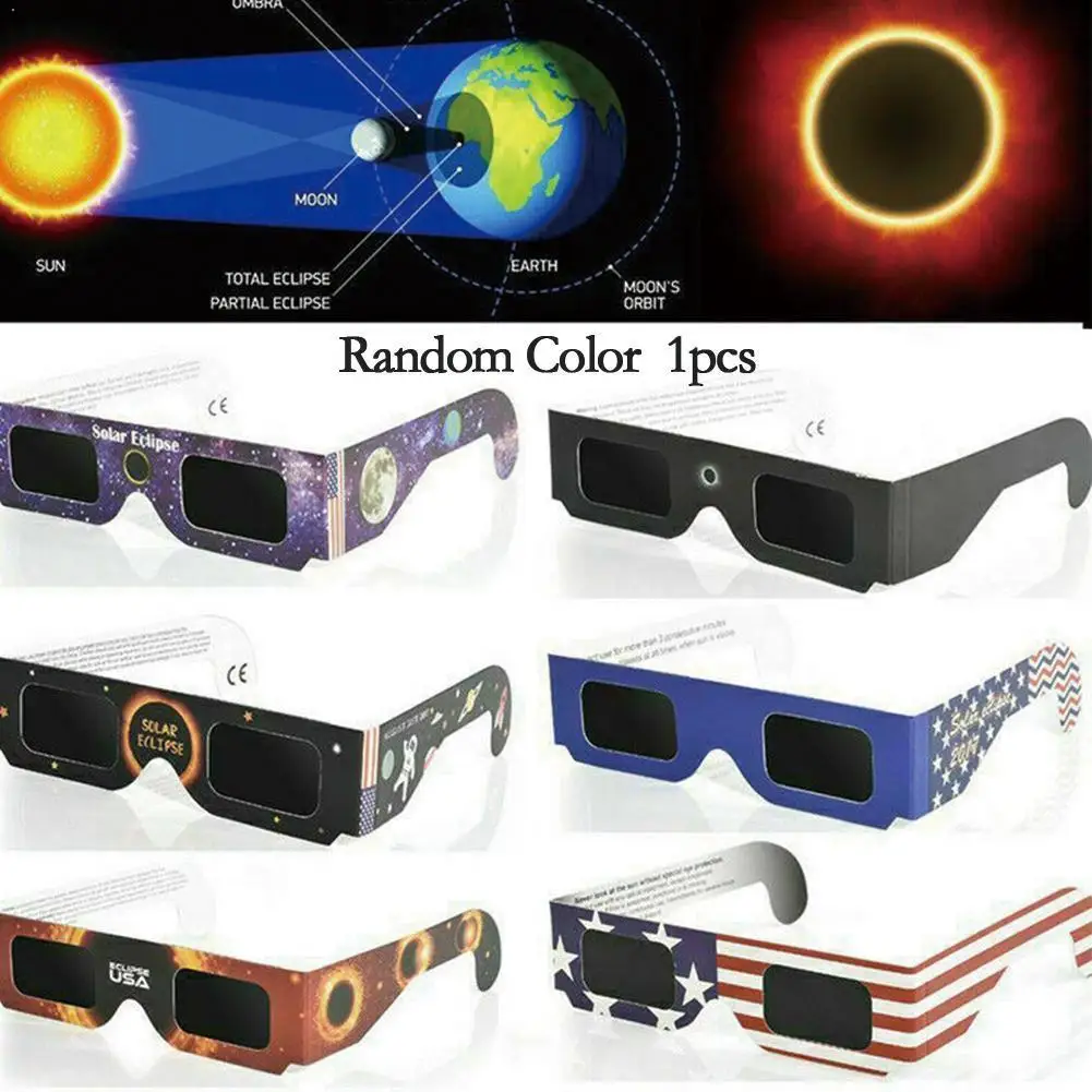 10pcs Paper Solar Eclipse Glasses Random Color Total Observation Solar Glasses 3D Outdoor Eclipse Anti-uv Viewing Glasses