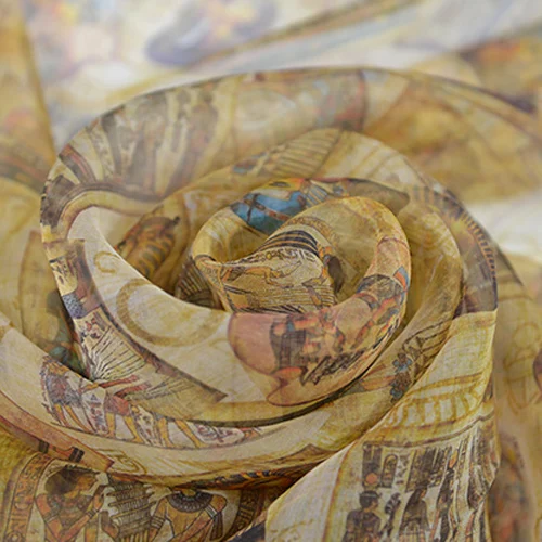 Мягкая и прозрачная 100% чистый шелк шелковая ткань органза Египетский Тотем стиль