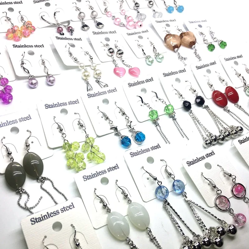 

MixMax 20 Pairs of Drop Earrings Handmade Beads Stainless Steel Dangler Fashion Jewelry Eardrop for Women Wholesale Lot