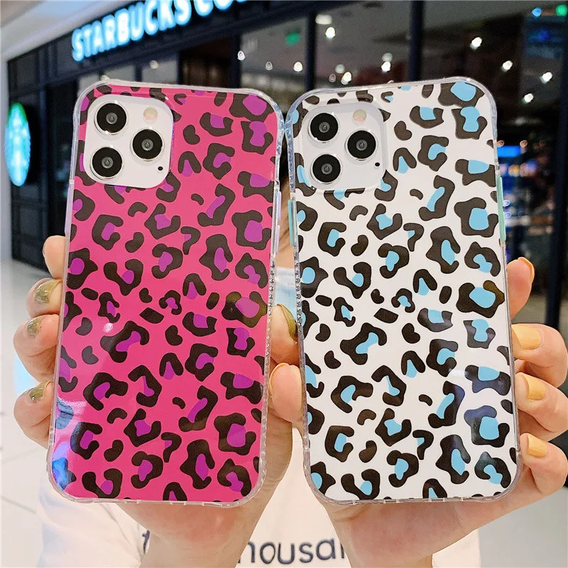 

Colorful Leopard Print Phone Case For iPhone 12 11 Pro Max XR Xs Max 7 8Plus SE Soft Full Lens Protection Cover Shockproof Cover