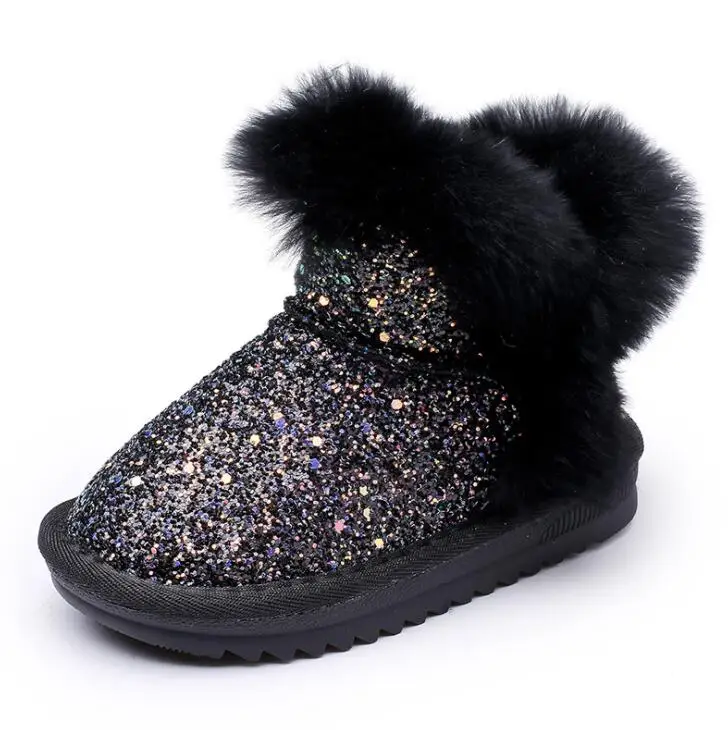 

2020 Children's snow boots girls rabbit fur martin boots baby cotton sport shoes sequins genuine leather princess boots