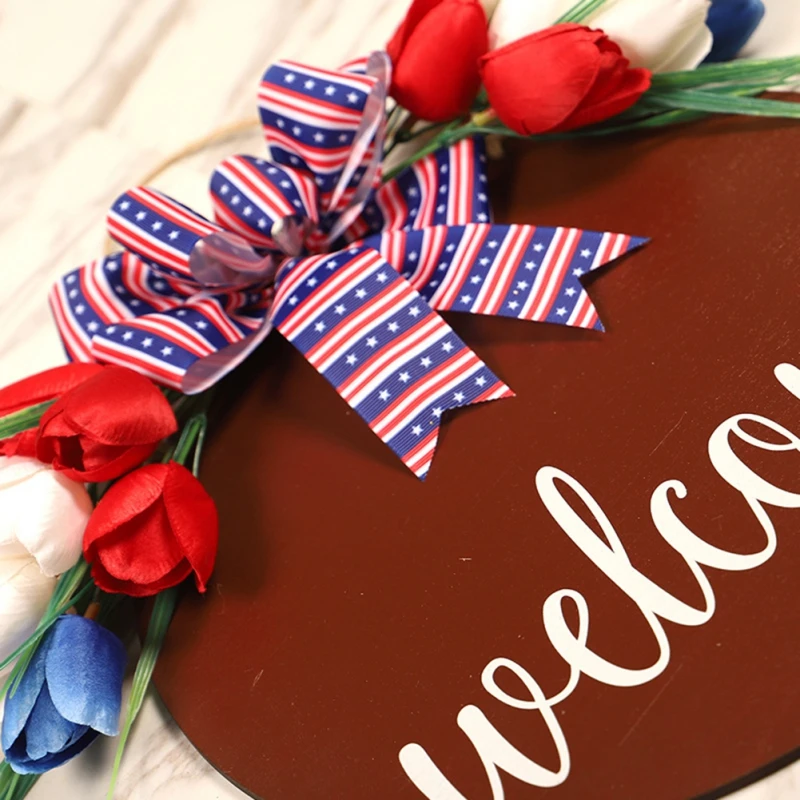 

Wooden Hanging Sign Front Door Wreath Independence Day Flag Day Hanging Decoration