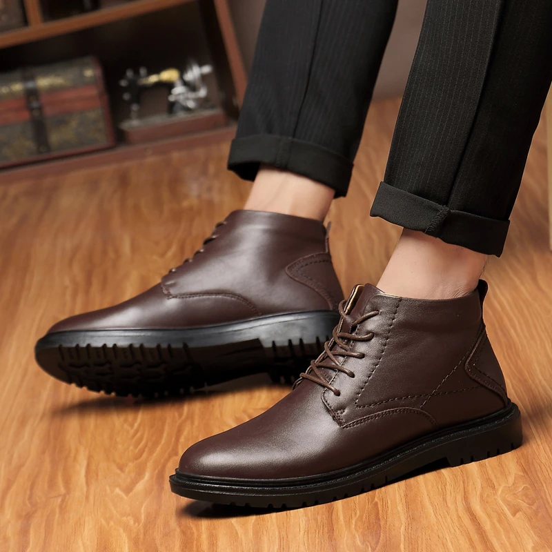 Мужские деловые ботинки ручной работы коричневые ботильоны из натуральной кожи