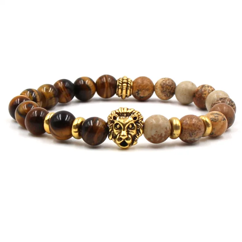 charm Chakra Men's Natural Stone Bracelets couple zirconia round lion beads Bracelet&ampbangle set Jewelry for men best gift | Украшения