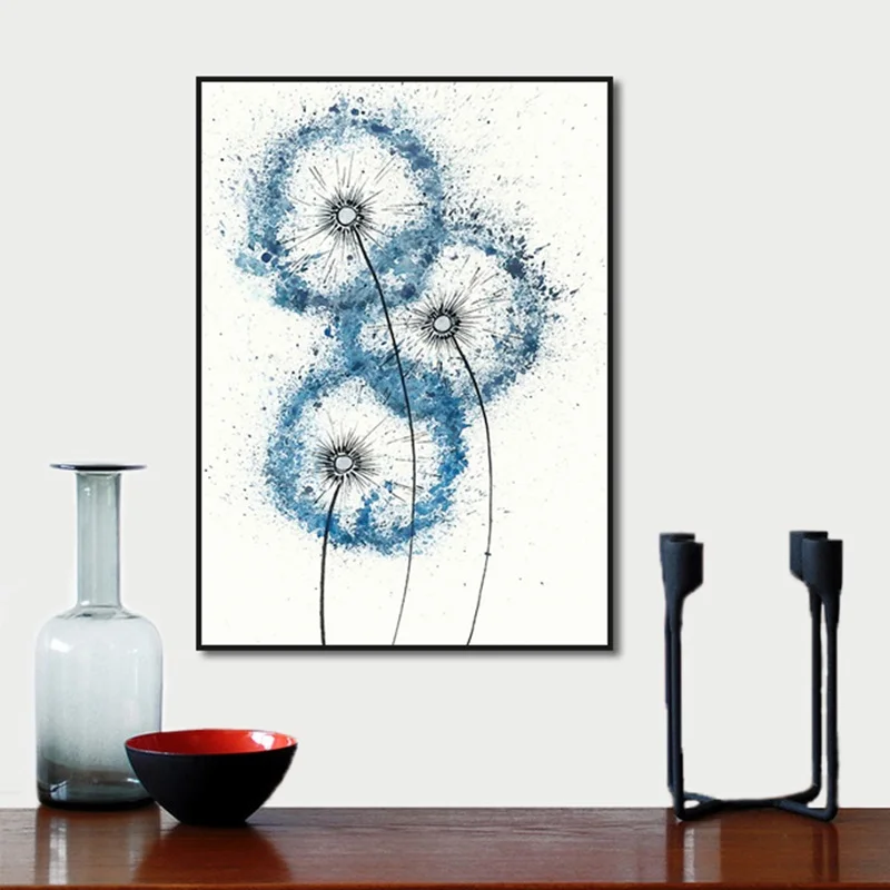 Абстрактный синий плакат Одуванчик Настенная картина на холсте в нордическом