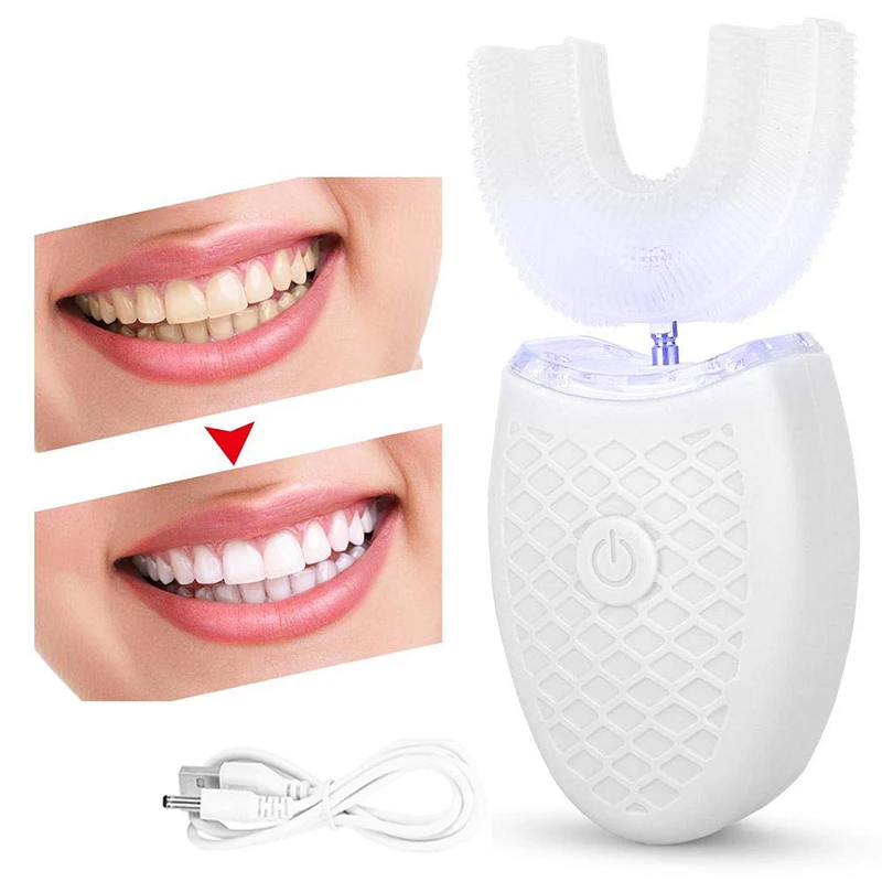 

U Type Electric Toothbrush 360 Degrees Silicone Automatic Sonic Teeth Cleaner Whitening Blue Light USB Rechargeable Tooth Brush