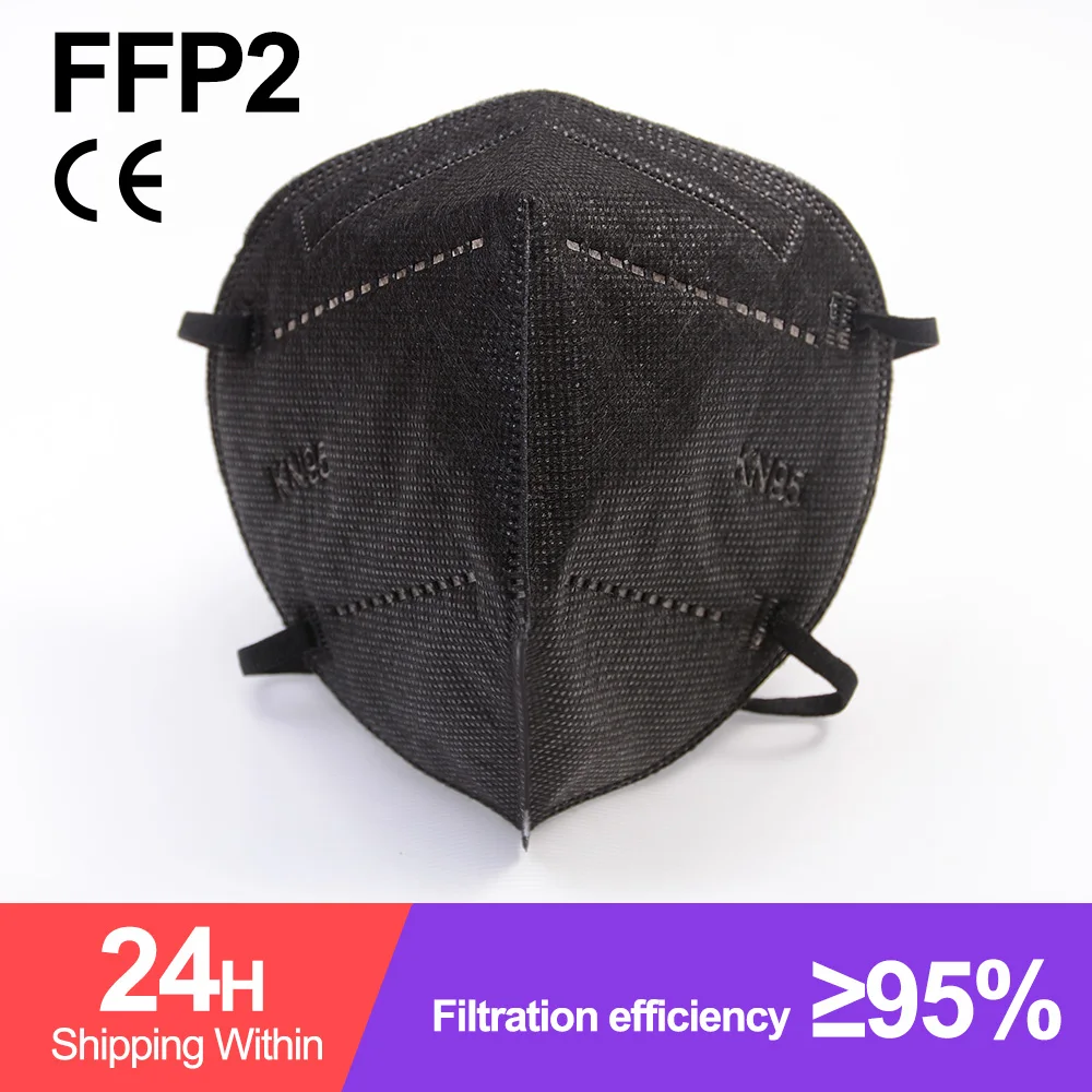 Черная маска KN95 ffp2 20 шт. 5 слоев 95% фильтр многоразовая белая желтая розовая синяя