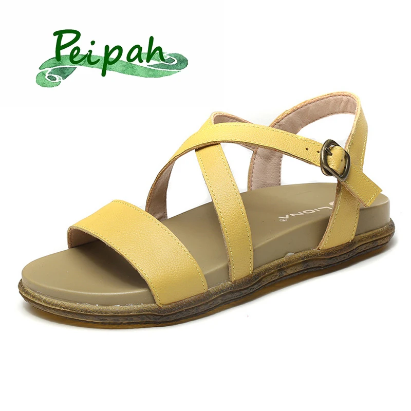 

Женские босоножки PEIPAH, из натуральной кожи, на плоской подошве, с пряжкой и ремешком, повседневные, однотонные, 2021