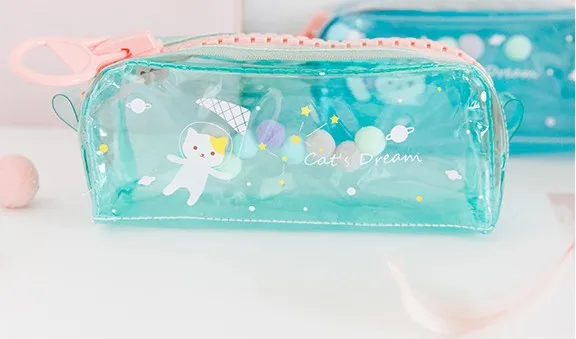 1 шт. Kawaii Прозрачный чехол для карандашей с кошкой, вместительный школьный пенал на молнии, сумка для хранения карандашей, школьные принадлежности, канцелярские принадлежности, подарок - Цвет: 3