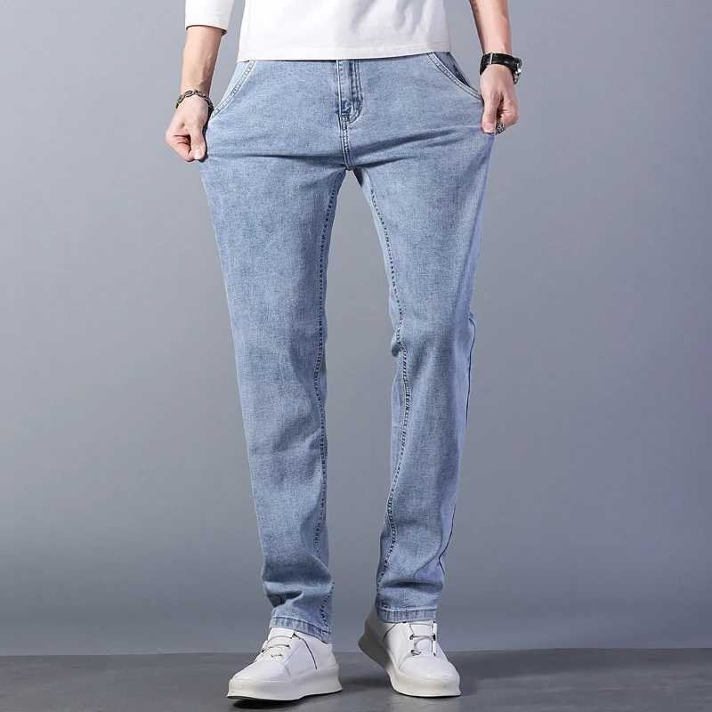 

Men's Spring and Autumn Jeans High Quality Cotton Stretch Casual Pants Fashion Blue Slim Denim Pants