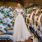 Женское свадебное платье-трапеция, кружевное платье с вышивкой бисером и V-образным вырезом, платье принцессы, лето 2021