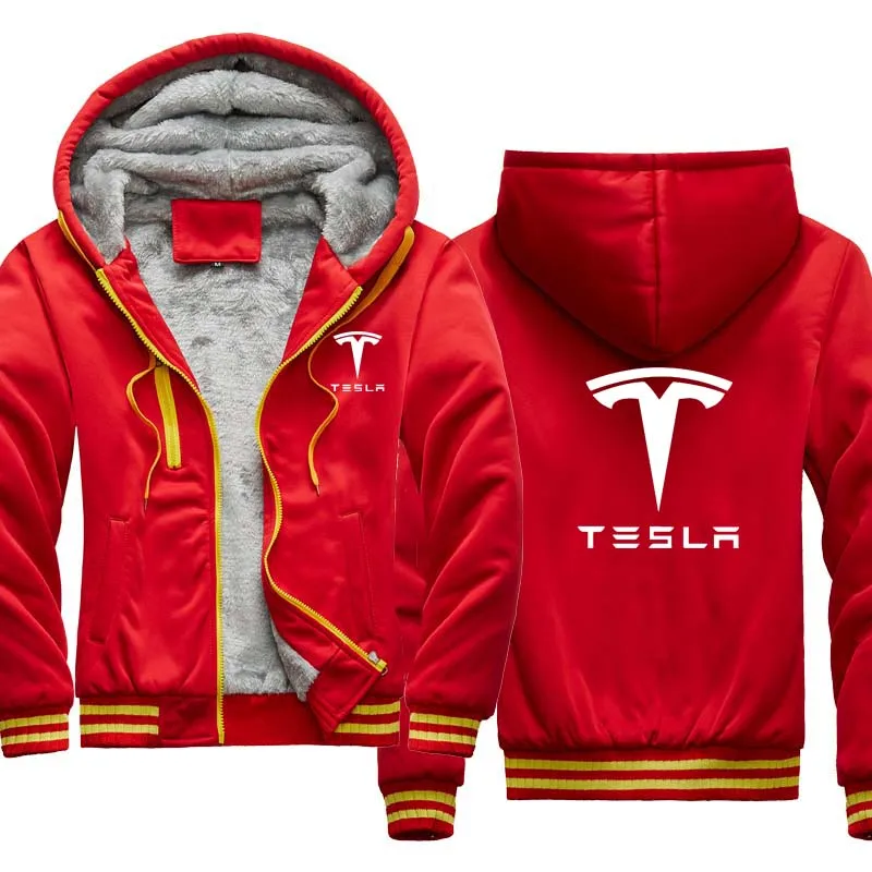 

Men's Hoodie jacket winter velvet thickening Warm Slim Hoodie Tesla Car Logo Print Harajuku Male Clothing
