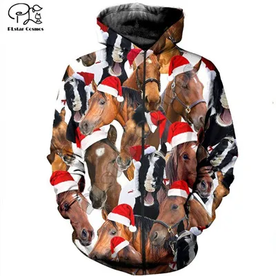 Zip hoodies PLstar Космос олень Санта Клаус Merry Christmas 3D печатная Толстовка/куртка/Мужская Женская Хип-хоп Лошадь Стиль-2 - Цвет: Zip hoodies