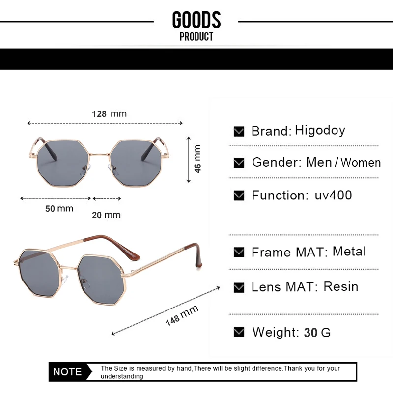 

Higodoy Polygon Sunglasses Men Vintage Octagon Metal Sunglasses for Women Luxury Brand Goggle Sun Glasses Ladies Gafas De Sol